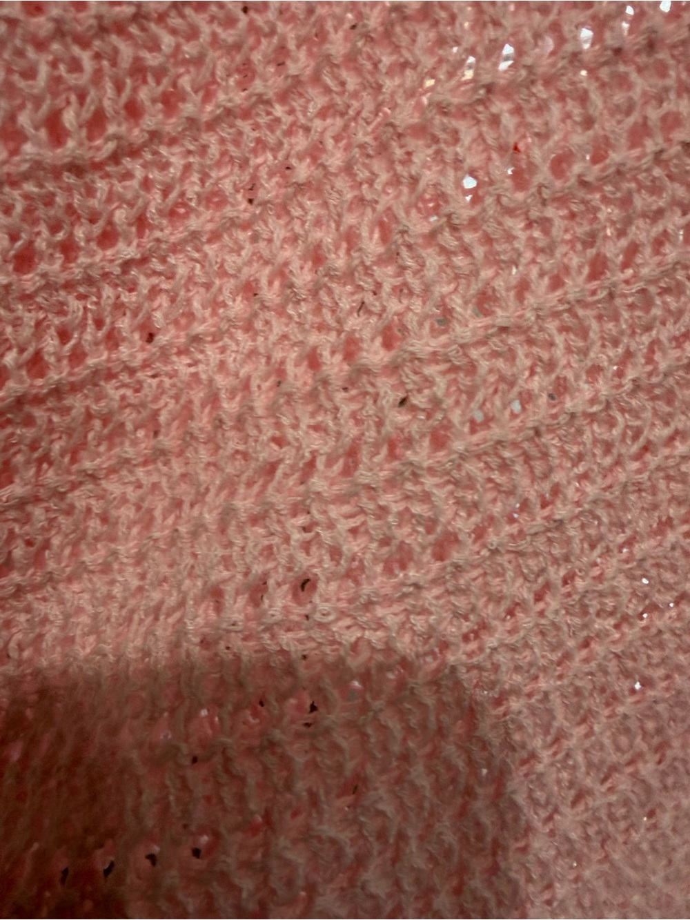 BiBi Pink and Cream Crochet V-Neck Sweater - Picture 4 of 5